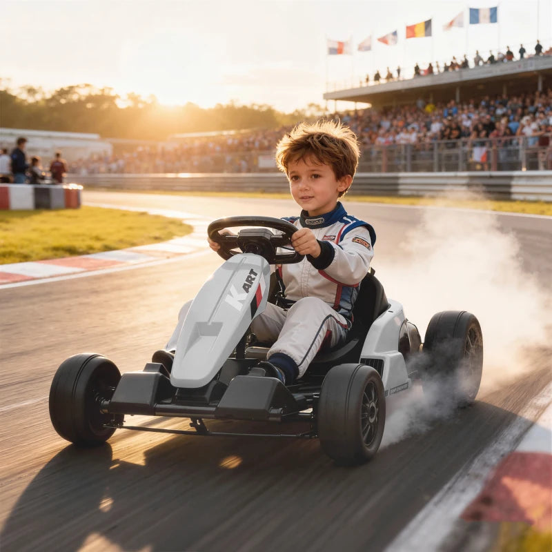 Qaba 24V Electric Go Kart with Dual 150W Motors, Adjustable Seat & 11.2MPH High Speed, Slow Start, 5-Point Harness, White