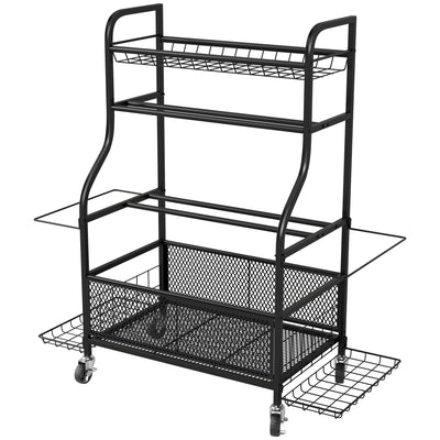 Soozier Garage Sports Equipment Organizer, Rolling Home Gym Storage Rack with Wheels, Dumbbell Rack and Ball Storage Holder 