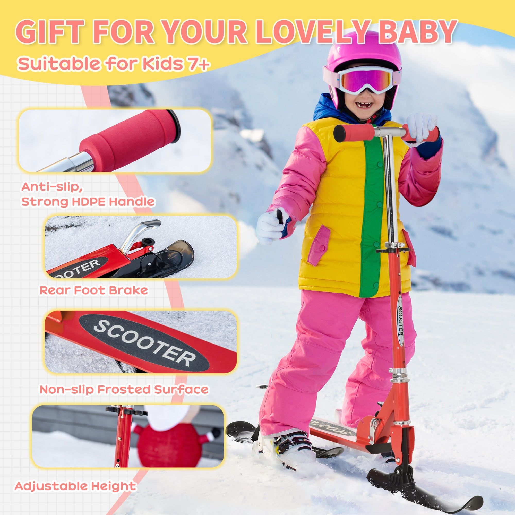 Qaba 2-in-1 Red Scooter for All Seasons - Convertible Street & Snow Scooter with Wheels & Blades 