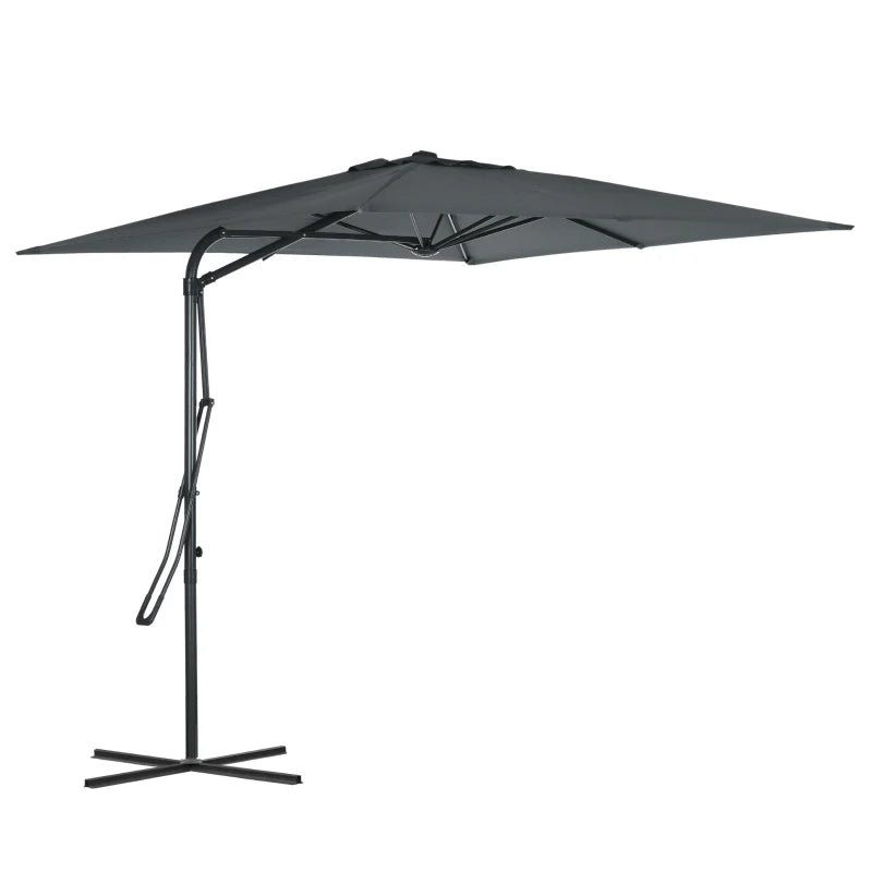 8FT Cantilever Patio Umbrella, Offset Patio Umbrella with Cross Base for Deck, Backyard, Pool and Garden, Hanging Umbrellas, Switch with a Wrench, Dark Gray