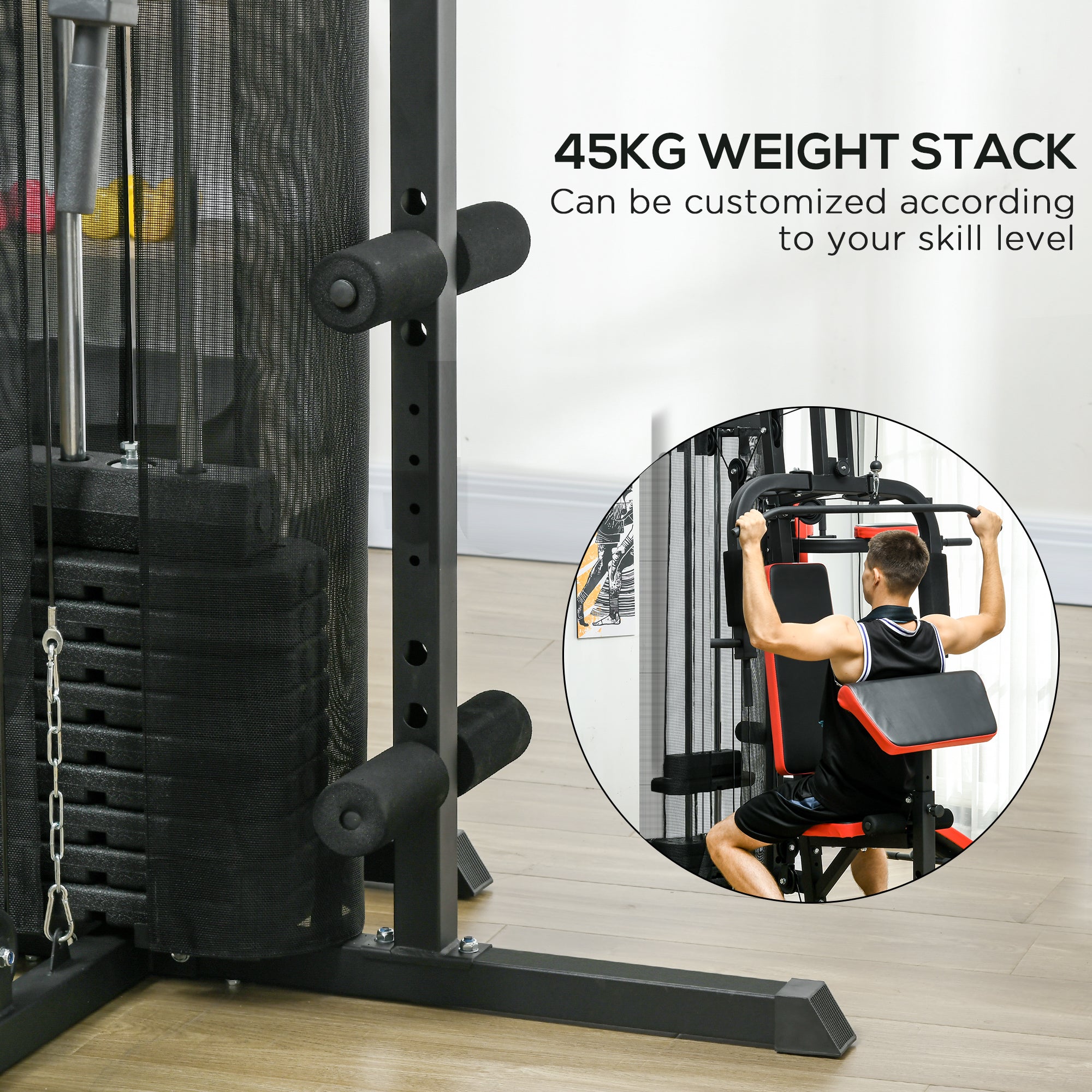 Soozier 99lbs Weight Set Complete Home Gym Sit Up Push Up Dip Station Bench Full Body Workout Equipment 