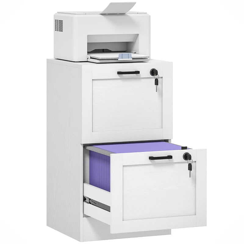 Vertical Filing Cabinet with 2 Drawers, Lock, File Cabinet for Home Office, A4 and Letter Size Files, White