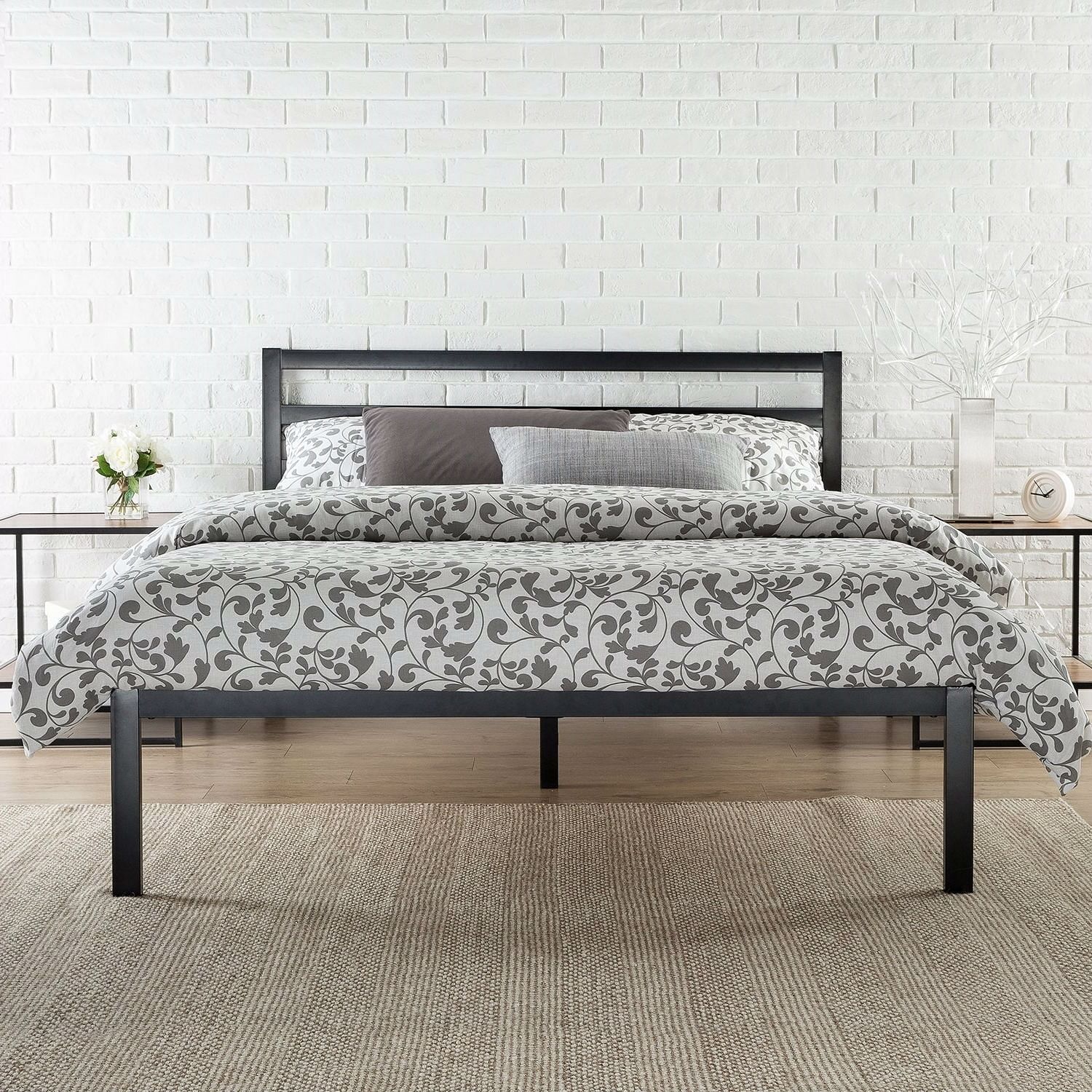 Queen Metal Platform Bed Frame with Headboard and Wood Slats - Free Shipping