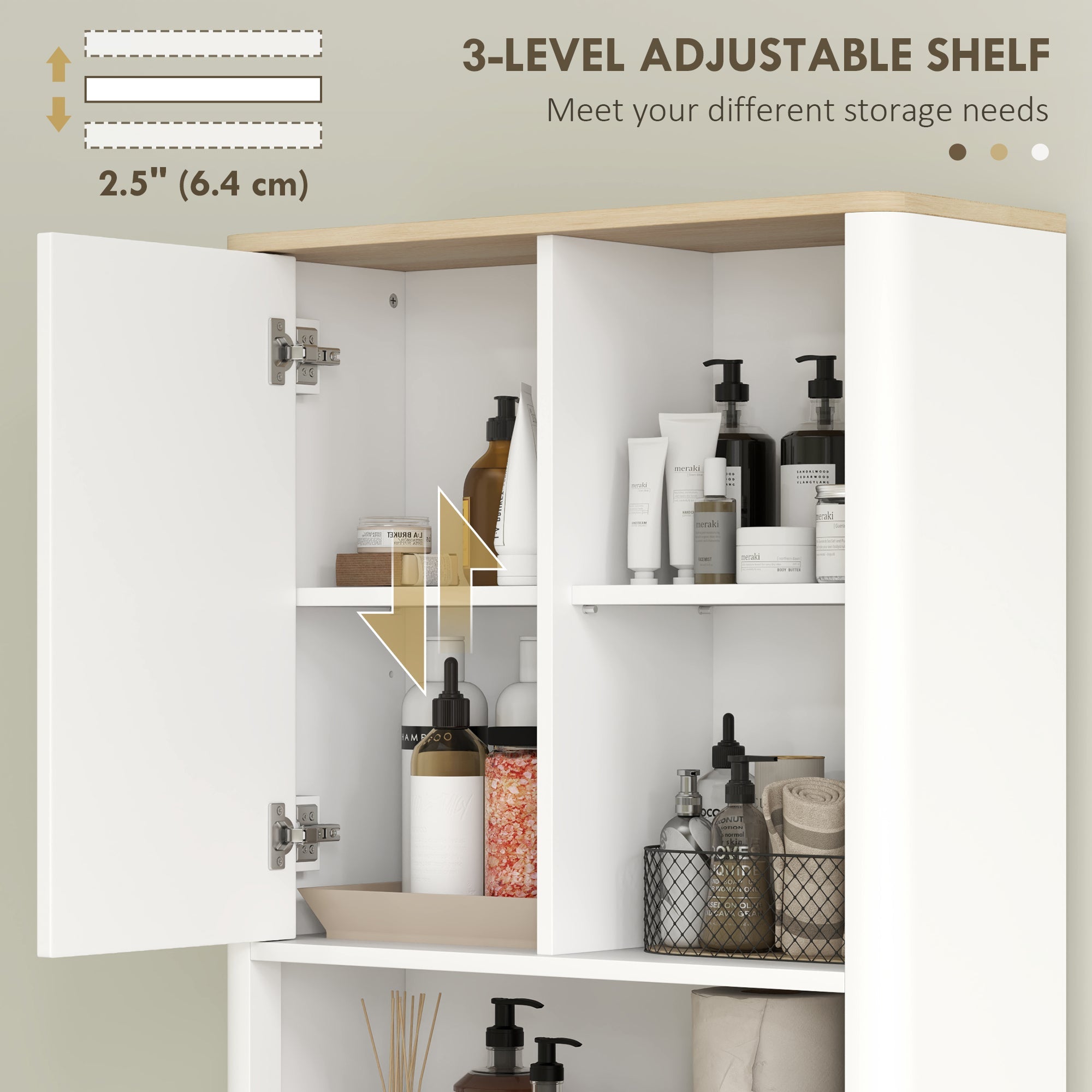 HOMCOM Over The Toilet Storage Cabinet, Bathroom Space Saver Cabinet with Adjustable Shelf, Bathroom Organizer, White 