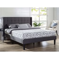 Queen size Grey Wingback Upholstered Platform Bed - Free Shipping