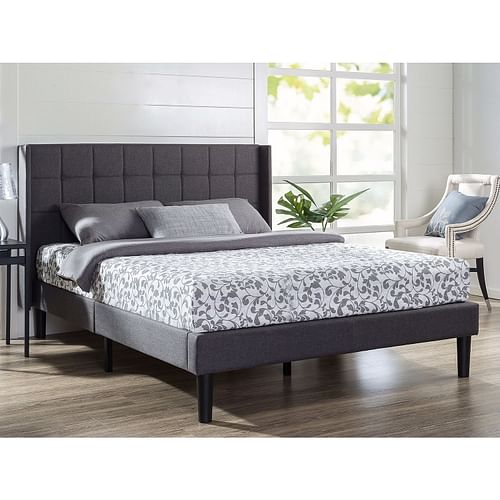 Queen size Grey Wingback Upholstered Platform Bed - Free Shipping