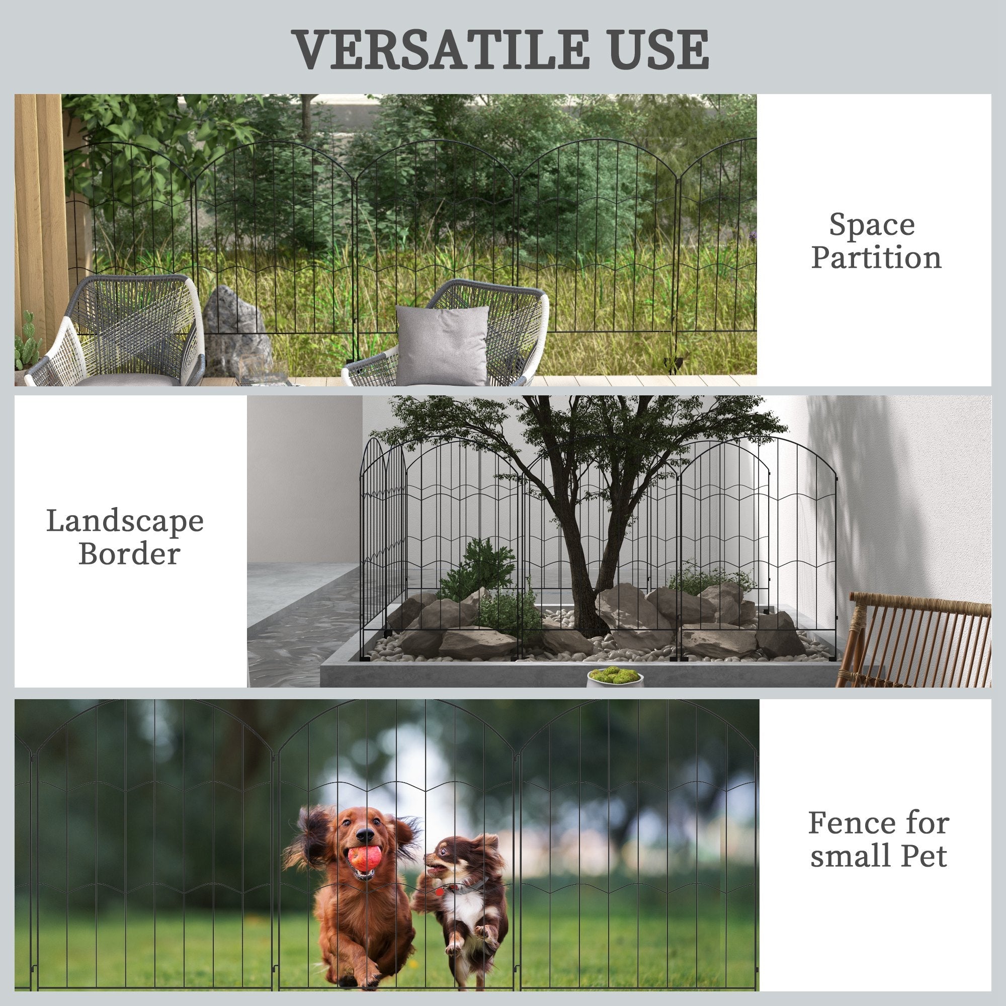 Outsunny 4 Pack Garden Fencing for Yard, Decorative Fence Panels as Animal Barrier and Flower Edging, Circle, Black, Wave 