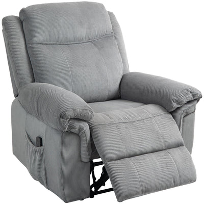 HOMCOM Manual Recliner Chair with Vibration Massage, Side Pockets, Corduroy Reclining Chair for Living Room, Grey 