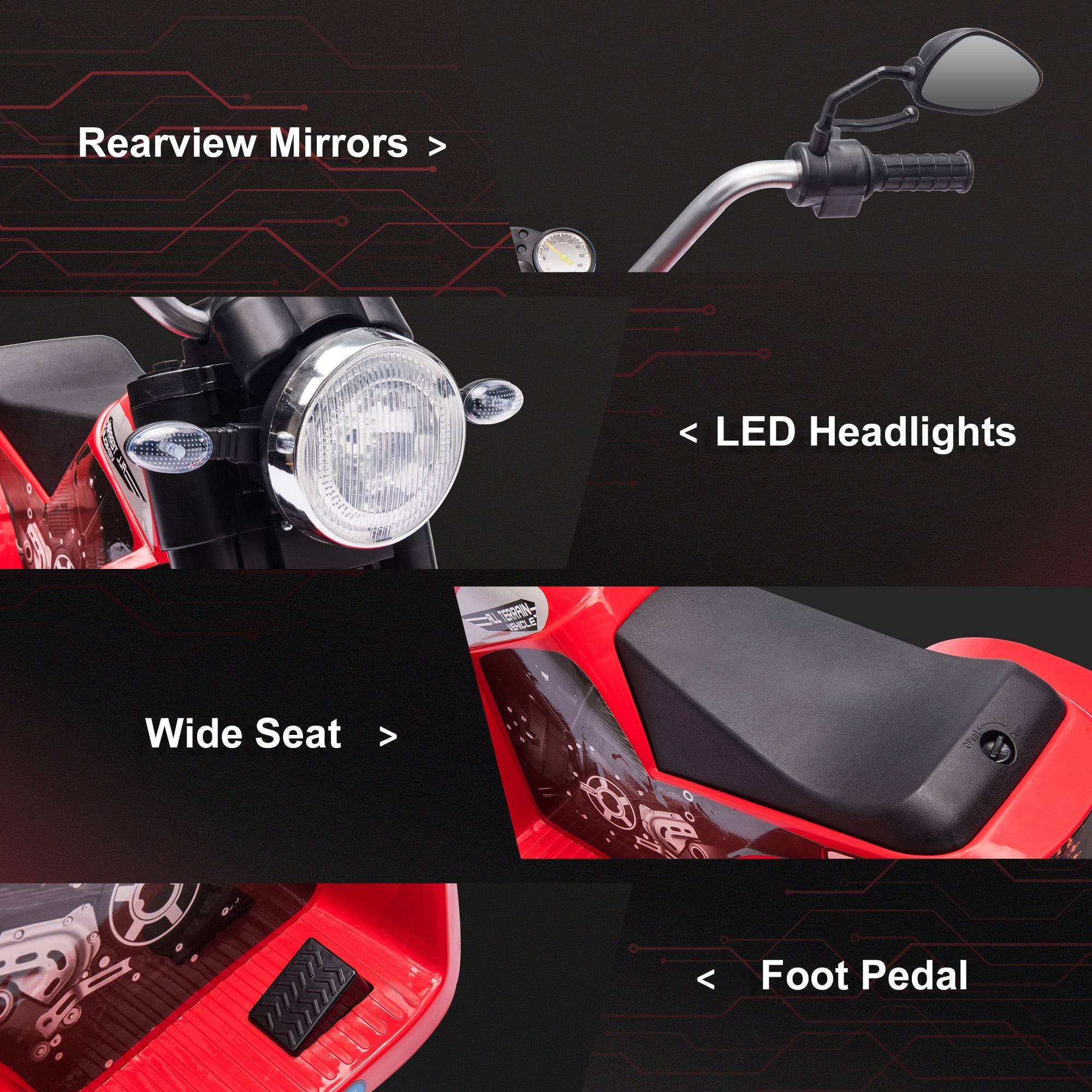 Aosom 6V Electric Kids Motorcycle Ride-On Dirt Bike 3-Wheels with Horn Headlights Red for Toddlers 