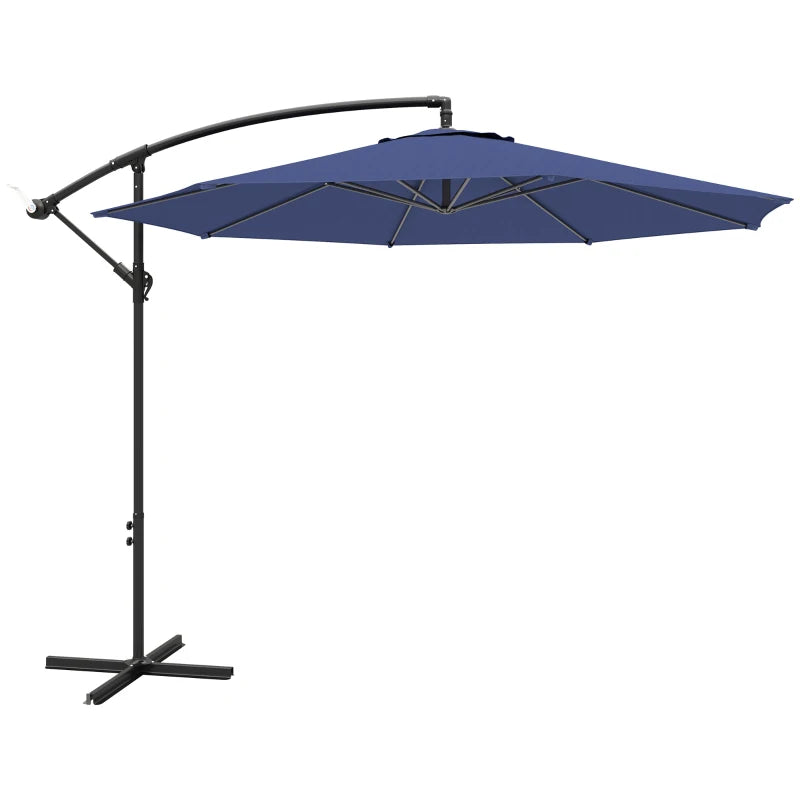 9.7ft Offset Patio UmbrellaCantilever Parasol with Crank Handle, 8 Ribs and Cross Base for Outdoor, Sun Shade, Blue
