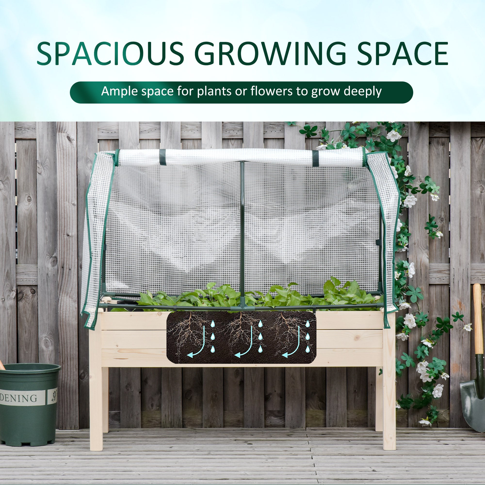 Aosom Elevated Wood Planter Box with PE Greenhouse Cover - Outdoor Raised Garden Bed for Herbs and Vegetables, Perfect for Patio Use 