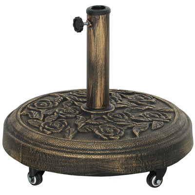 Outsunny Round Patio Umbrella Base, 46 lbs Resin Umbrella Stand with Wheels, Outdoor Umbrella Stand for 1.3"/1.5"/1.9" Umbrella Poles for Outdoor, Lawn, Poolside, Bronze 