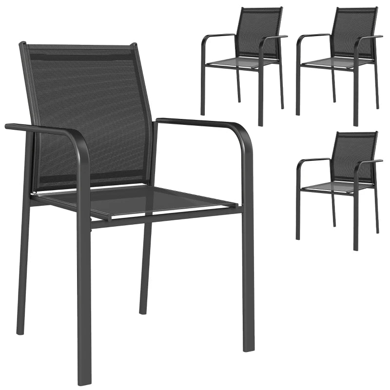 Stackable Patio Chairs Set of 4, Outdoor Dining Chairs with 20" Deep Seat, All Weather Breathable Mesh, Armrests, Black