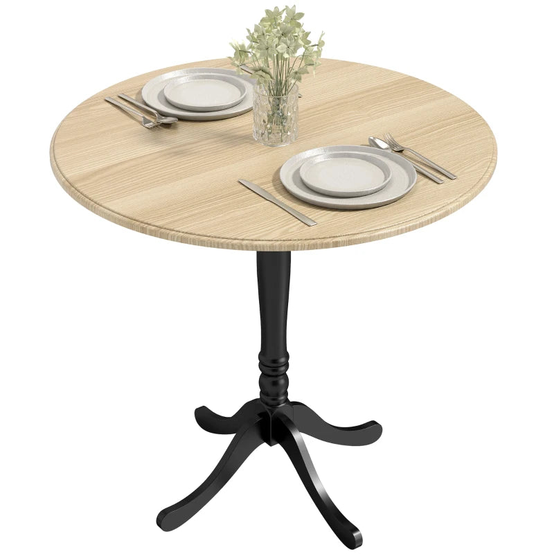 Dining Table for 2-4 People, Modern Round Kitchen Table with Pedestal Steel Base, 80cm, Natural Wood and Black