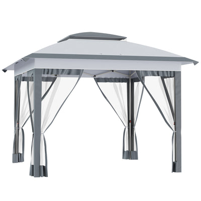 Outsunny Pop Up Canopy 12'x12' Sun Shade Tent with Mesh Sidewalls Adjustable Height Storage Bag Grey 