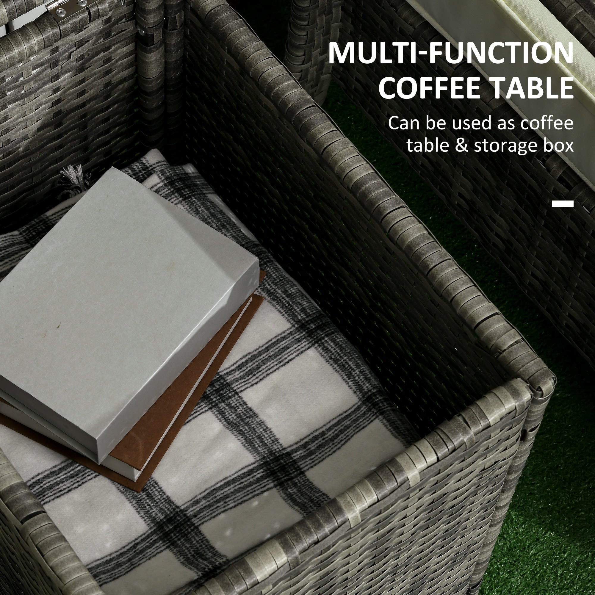 Outsunny 3 Pieces Patio Bistro Set, PE Rattan Garden Sofa Set with 2 Padded Chairs 1 Storage Table, Beige 