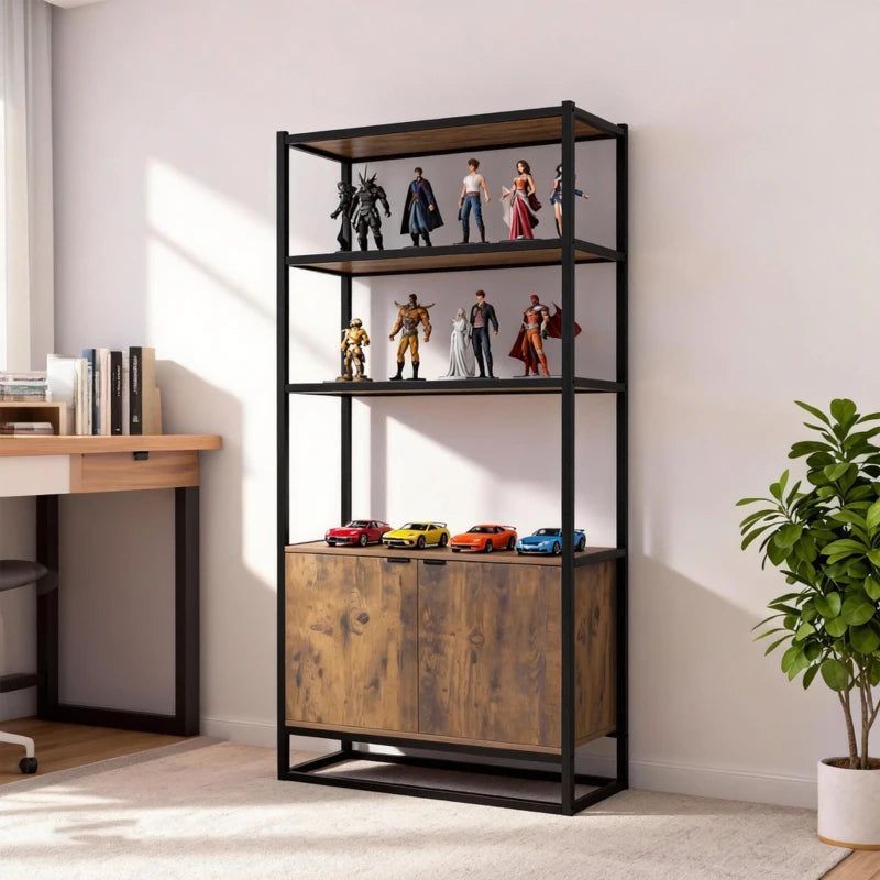 Storage Cabinet with 3 Open Shelves Cupboard Freestanding Tall Organizer Multifunctional Rack for Livingroom Bedroom Kitchen Rustic Brown