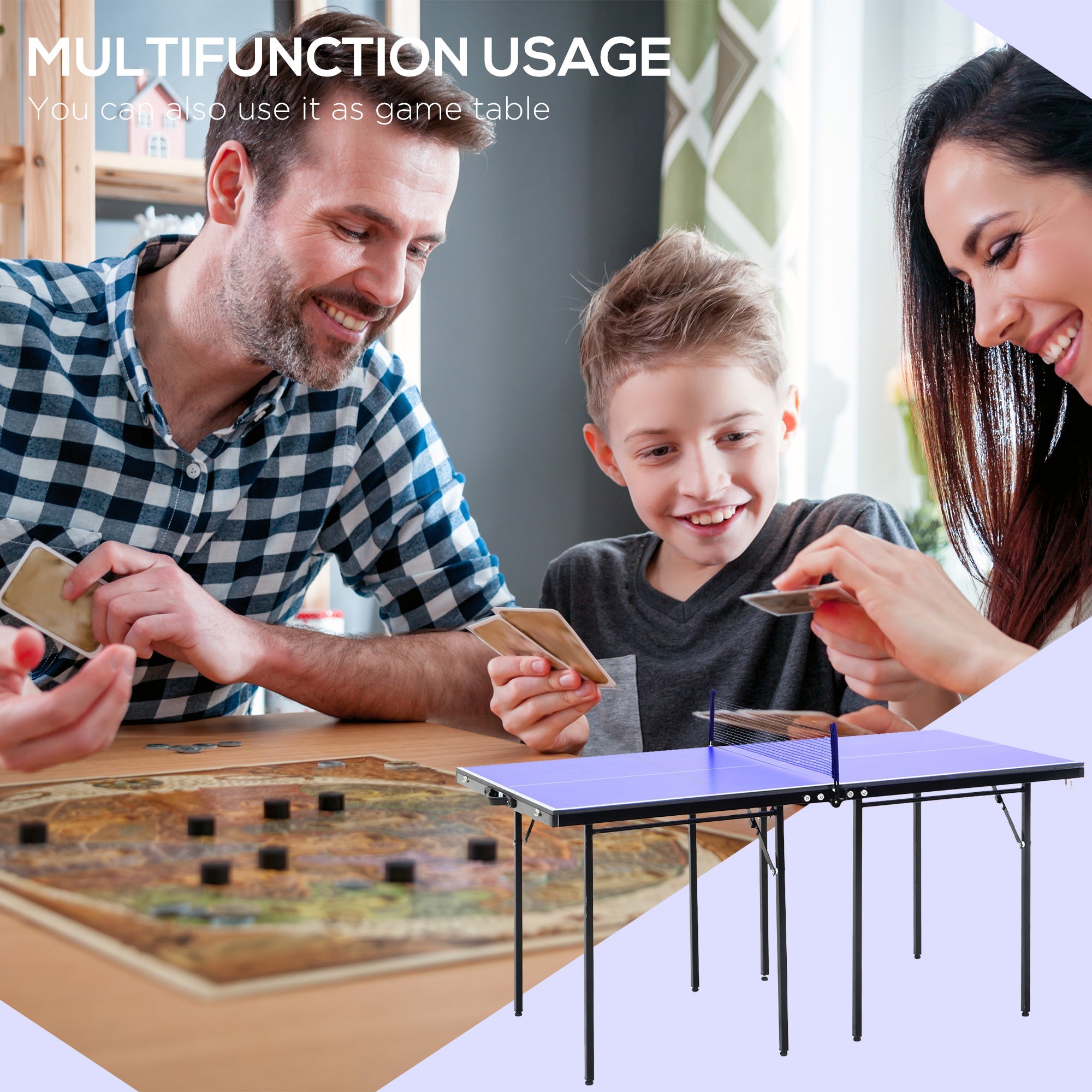 Soozier Folding Table Tennis Table, Portable Ping Pong Table with Side Handles, Net, Blue 