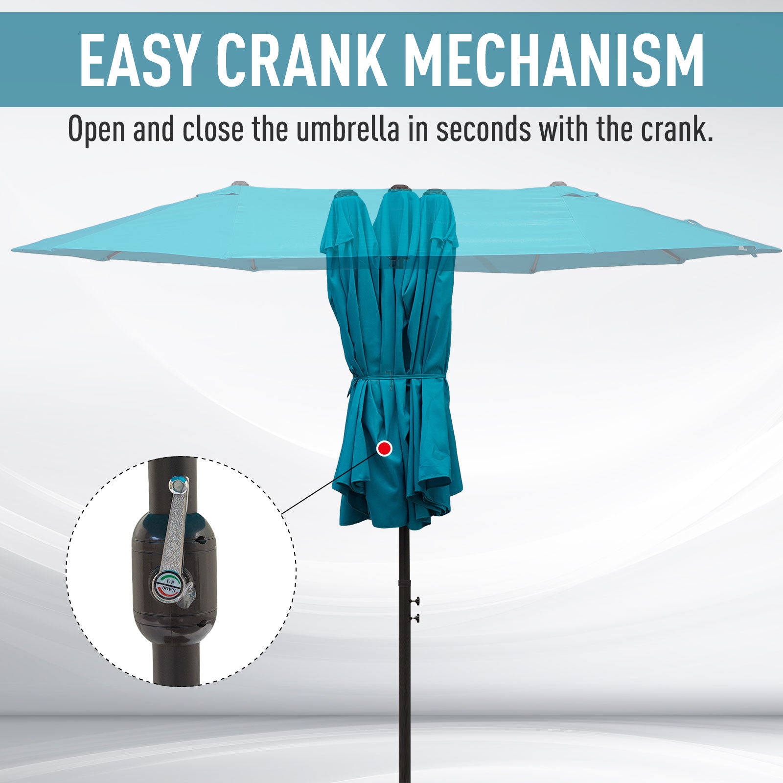Outsunny 15' Double Canopy Patio Umbrella Sunshade Steel w Lift Crank Sky Blue 