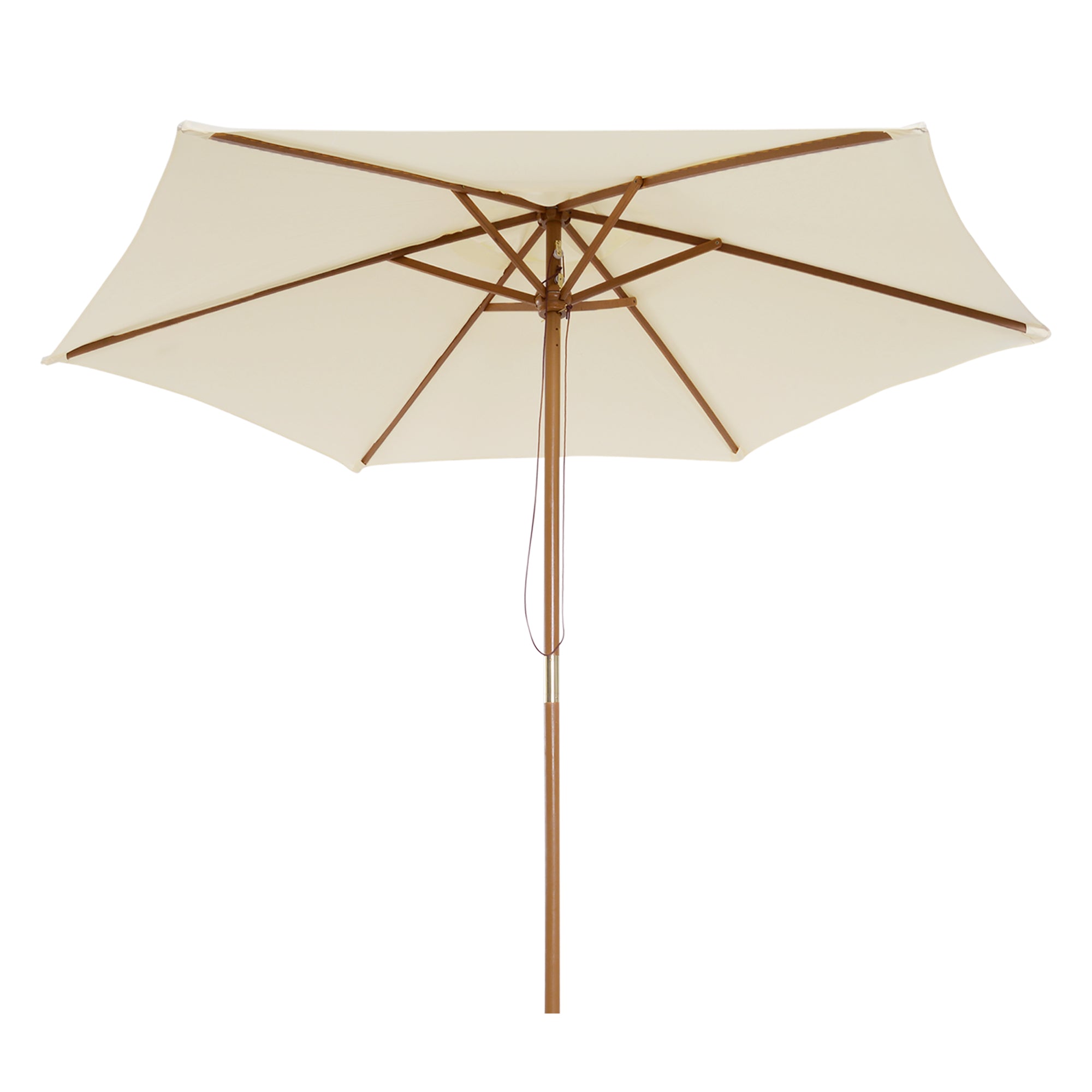 Outsunny Radiant Retreat: 8FT Cream White Wood Market Umbrella, Round Patio Garden Parasol with Bamboo Ribs and Vent 