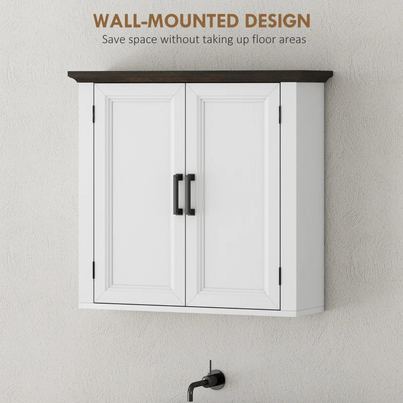 Bathroom Wall Cabinet, Farmhouse Medicine Cabinet Wall Mounted with 2 Doors and Adjustable Shelf, White