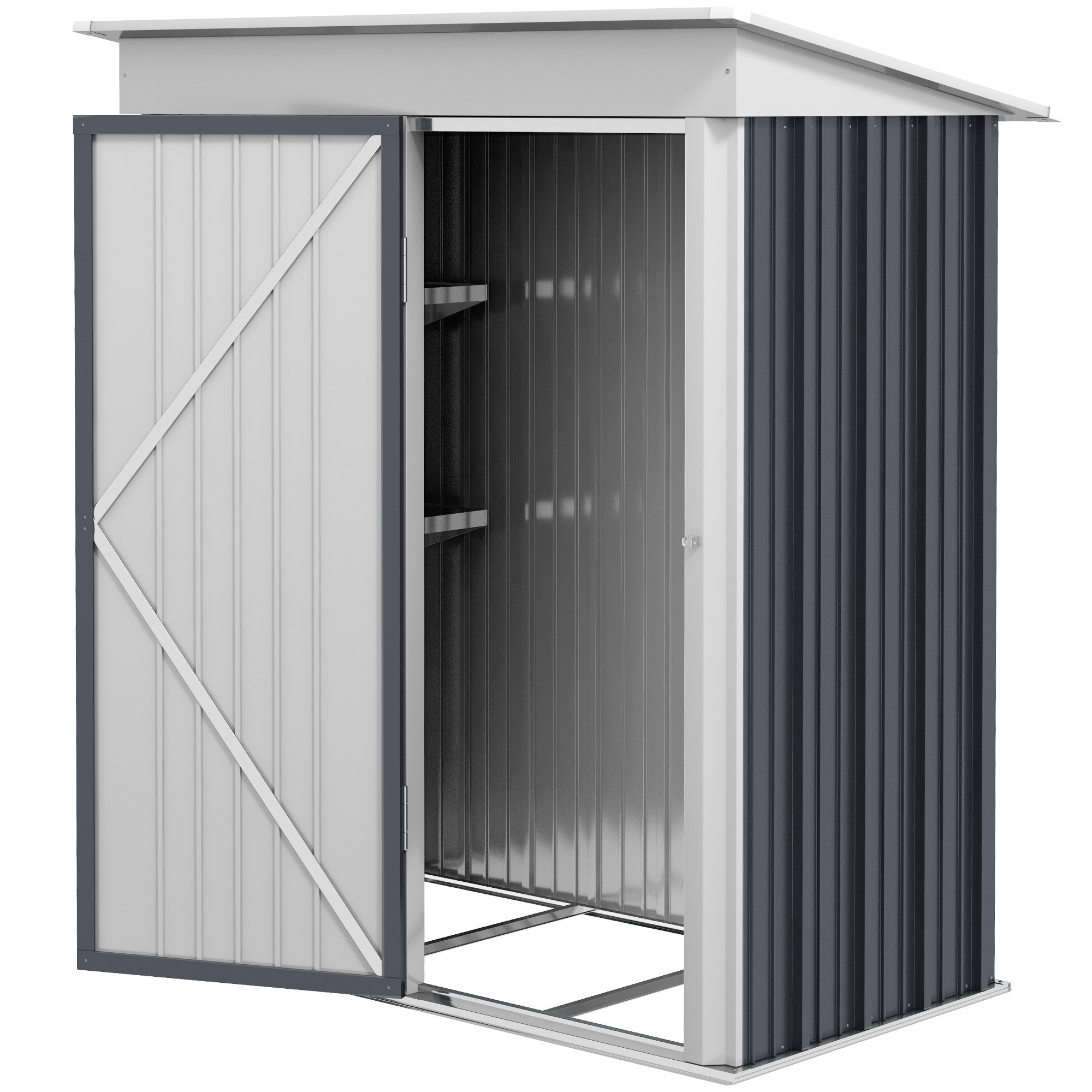 Outsunny Outdoor Storage Shed, Steel Lean-to Shed with Adjustable Shelf, Lock, Gloves, 5'x3'x6', Dark Grey 