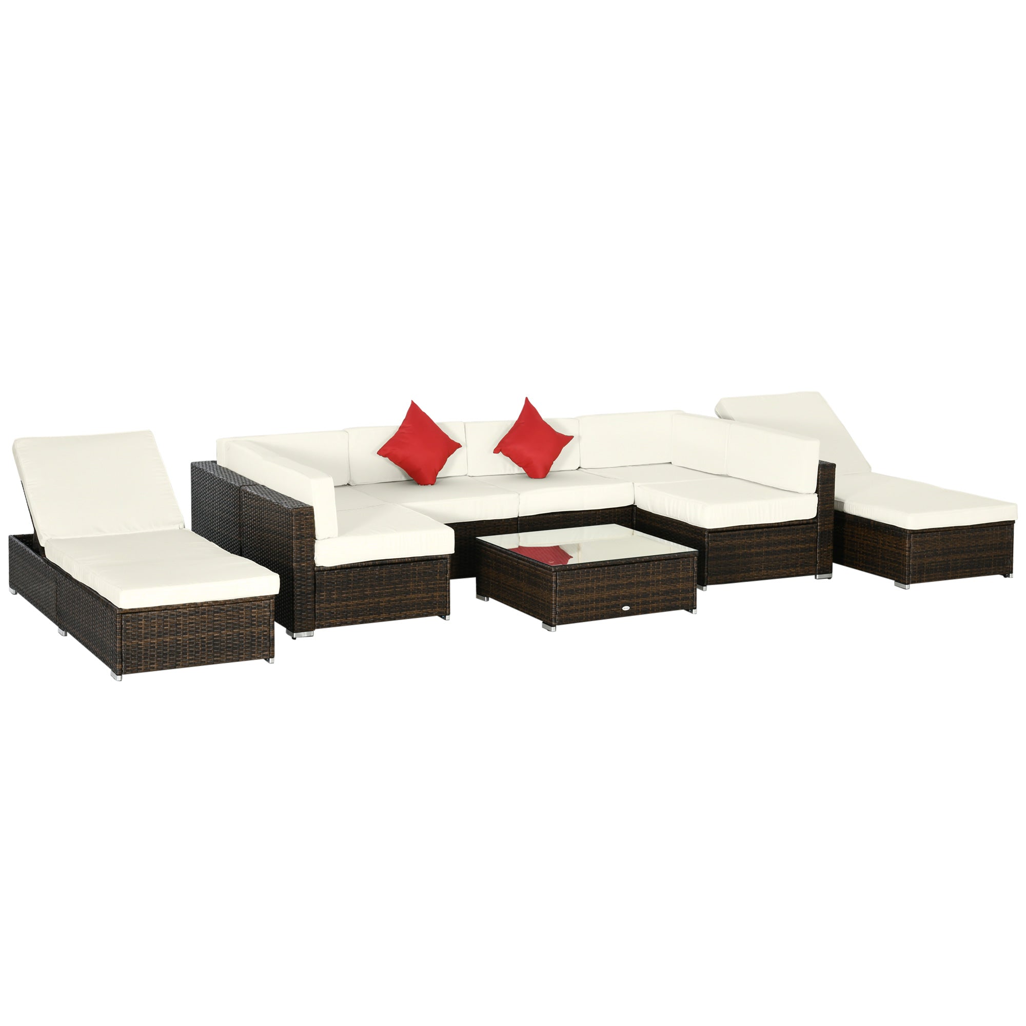 Outsunny 9pcs Patio Furniture Set Outdoor Wicker Sofa Cushioned Seat Cream White 