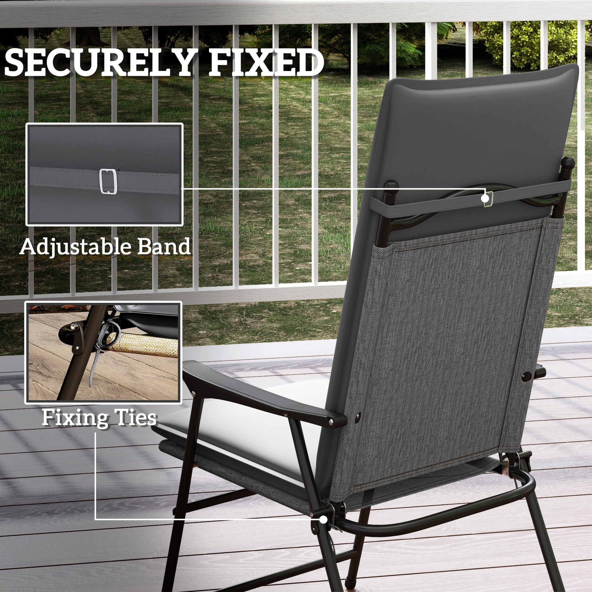 Outsunny Outdoor Chair Cushions Set of 2 High Back Patio Seat Cushions UPF50+ Fade Resistant Yarn-Dyed Polyester, Dark Grey 