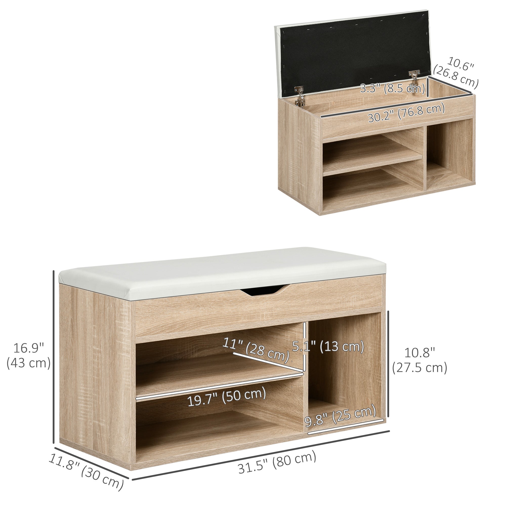 HOMCOM Grey 2-Tier Shoe Locker Bench: Cushioned Seating & Storage Rack for Entryway or Living Room 