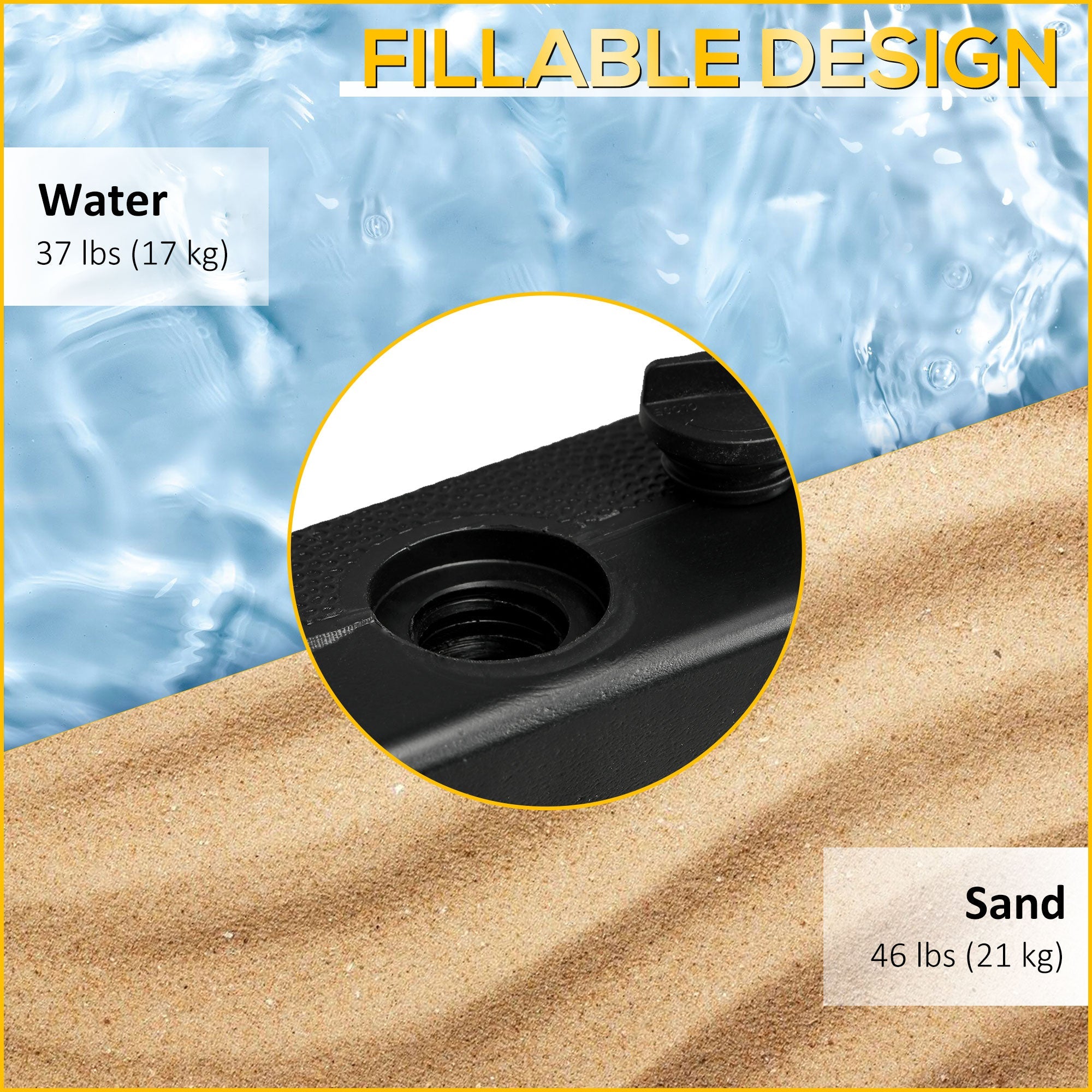 Outsunny Rolling Umbrella Base Stand: Mobile Fillable with Wheels for Patio Outdoor Steel Pole Black 