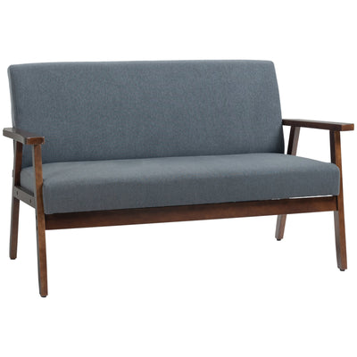 HOMCOM Compact Linen Loveseat Sofa: Double Seat with Rubber Wood Frame, Dark Grey 