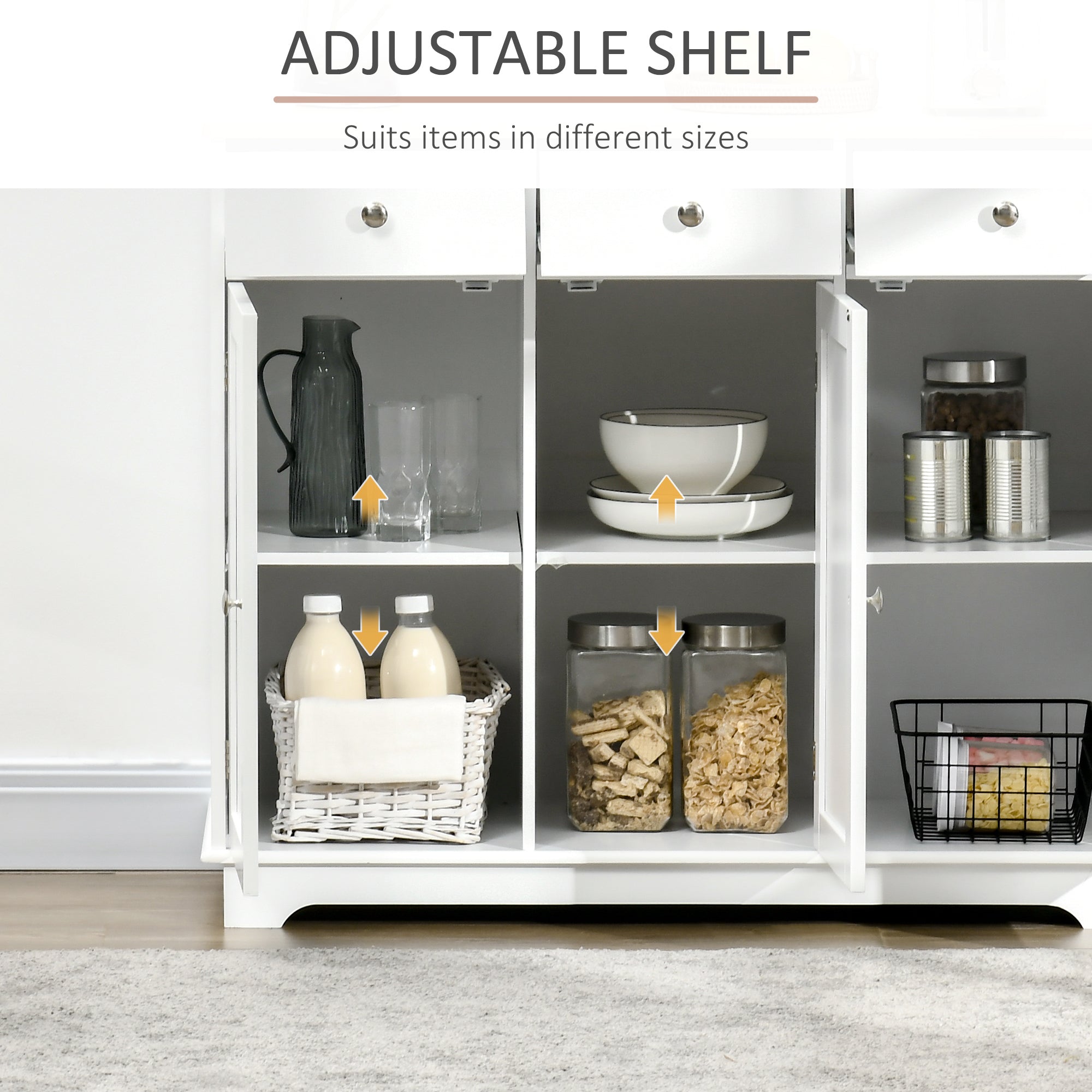 HOMCOM Modern Sideboard - Buffet Cabinet with Rubberwood Top, Storage Cabinets, Drawers & Adjustable Shelves 