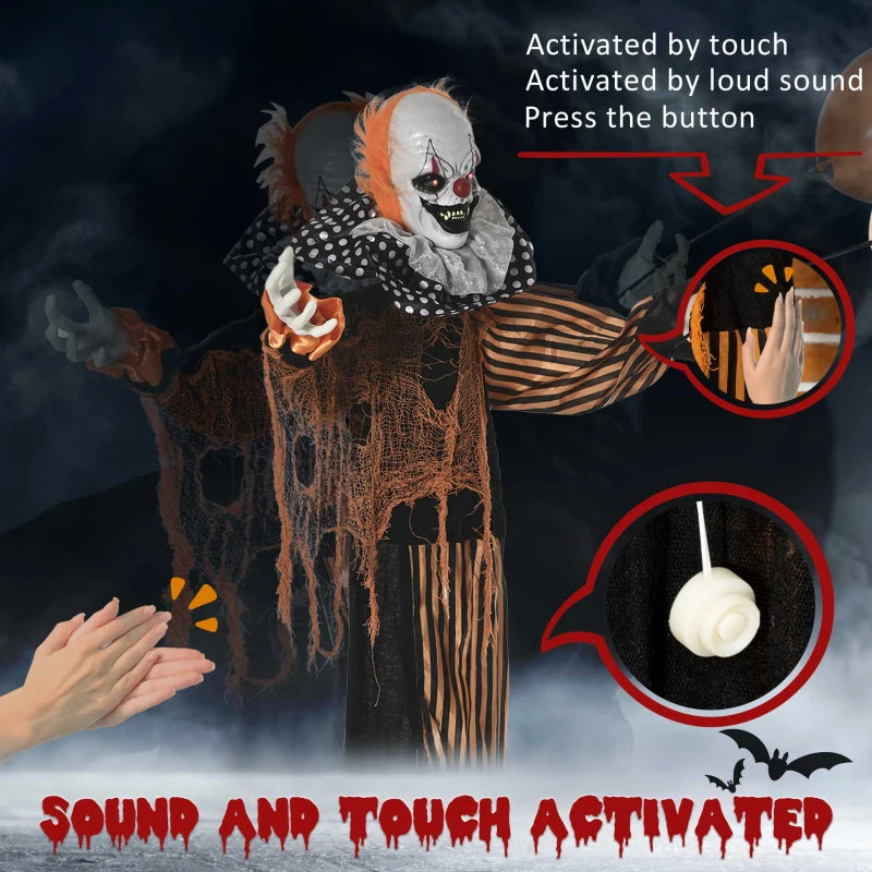 Outsunny 5ft Life-Size Talking Circus Clown – Sound & Motion Activated Halloween Decoration, Light-Up Eyes 