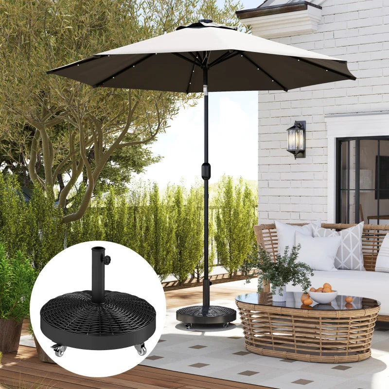 Round Umbrella Base with Wheels, Cement-Filled 55 lbs Parasol Stand, Black - Great for Garden and Patio