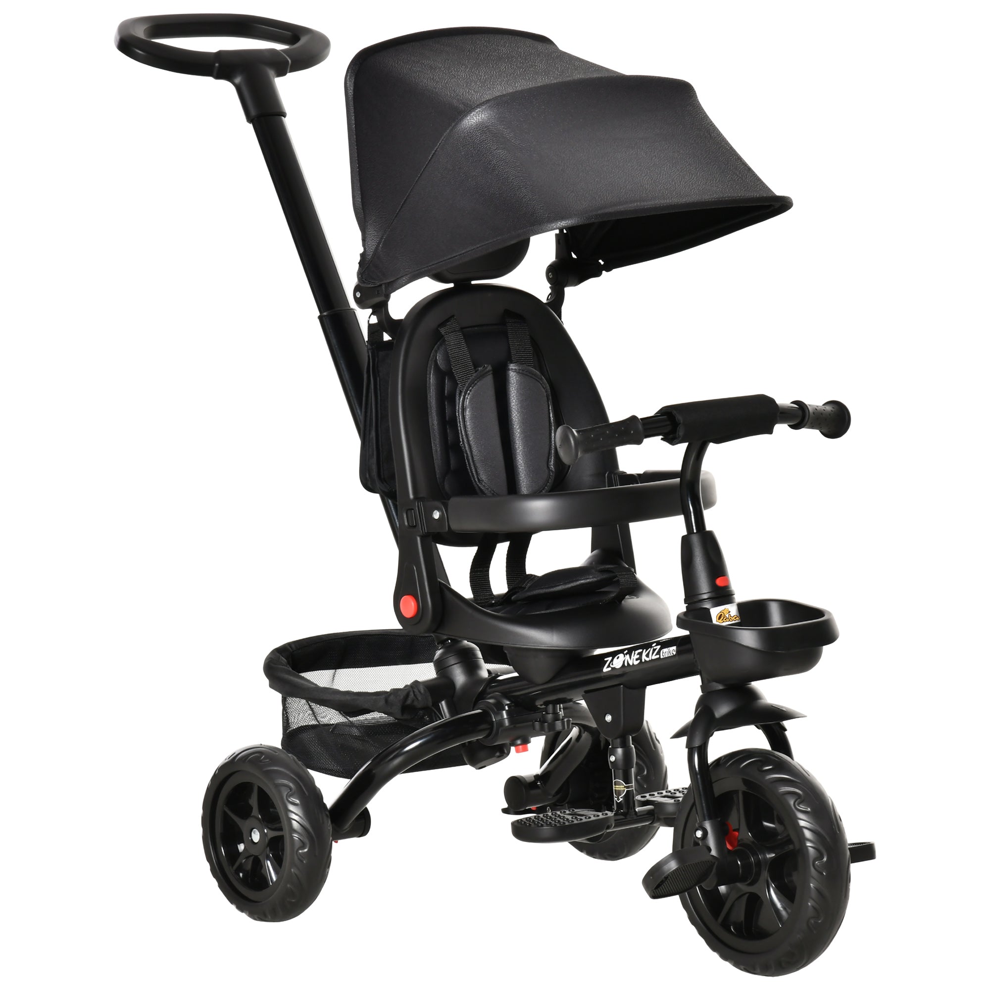 Aosom Qaba Versatile Trike: Baby Tricycle 4 In 1, Reversible Seat, Adjustable Removable Canopy, Handrail Belt, Black 