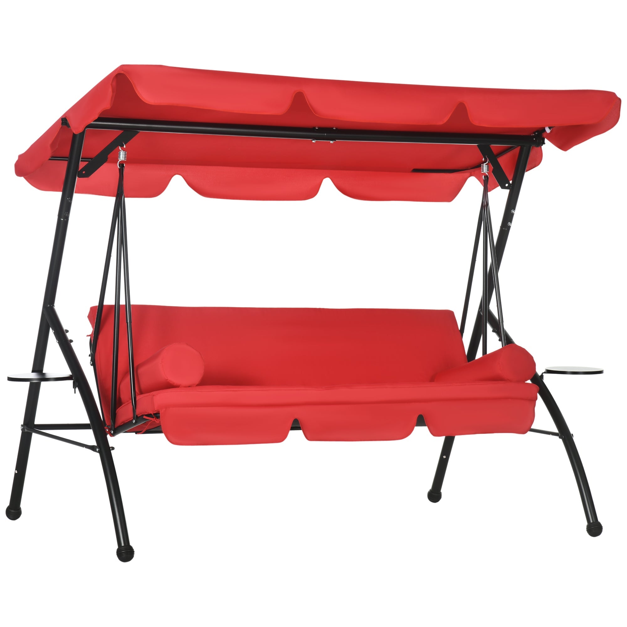 Outsunny 3-Seat Outdoor Patio Swing Chair: Converting Flat Bed, Canopy Glider with Adjustable Shade, Removable Cushion, Pillows 