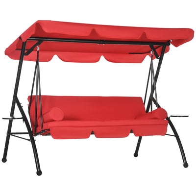 Outsunny 3-Seat Outdoor Patio Swing Chair: Converting Flat Bed, Canopy Glider with Adjustable Shade, Removable Cushion, Pillows 