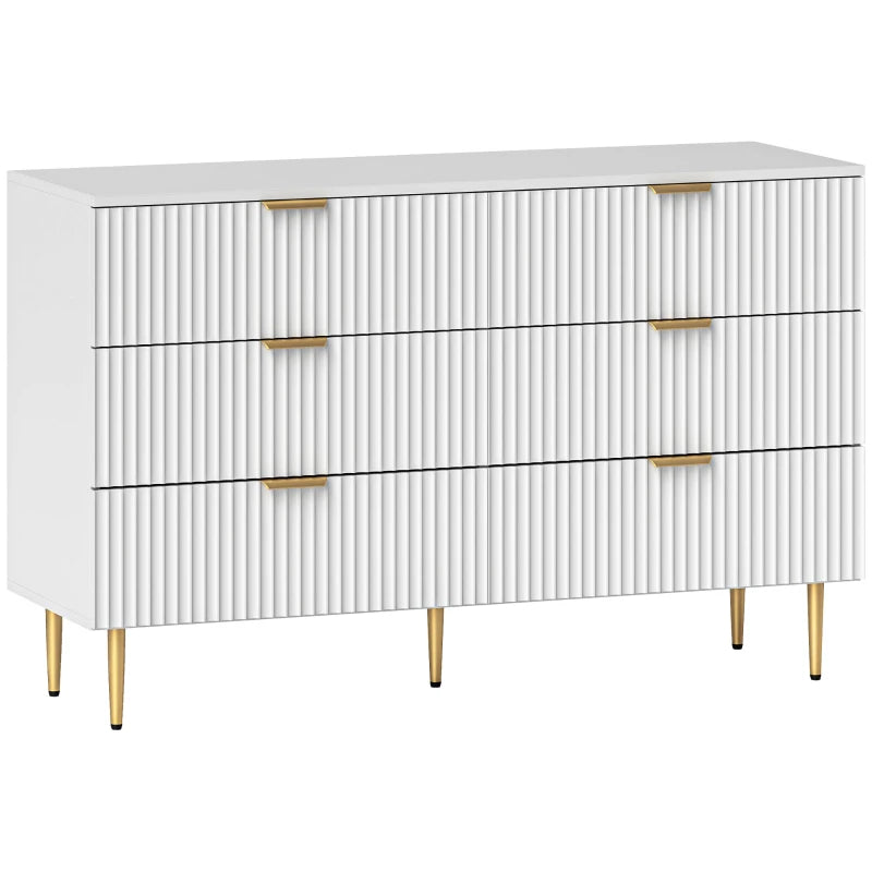 Modern Chest of Drawers 6 Drawer Dresser for Bedroom with Gold Legs and Handles, White