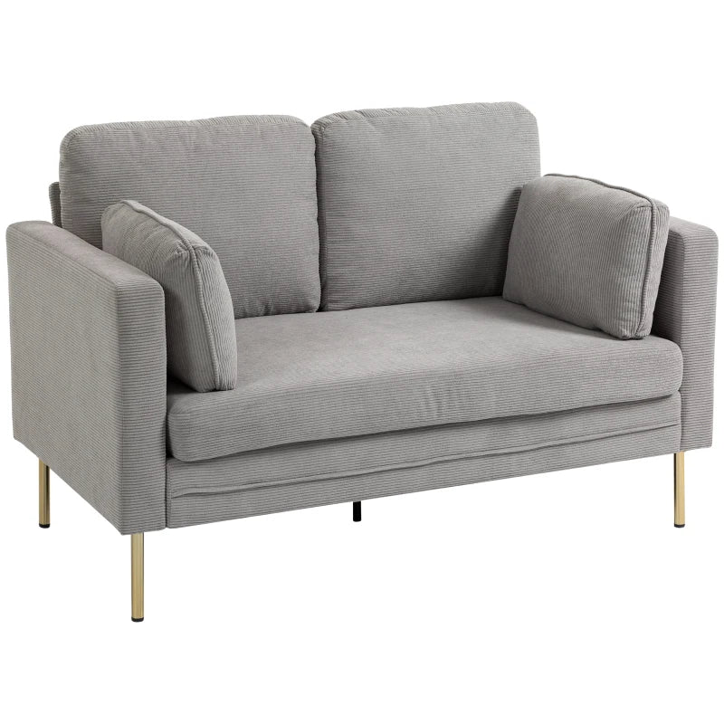 Loveseat Sofa, 55" Small Sofa Couch with 2 Pillows, Metal Legs for Living Room, Bedroom, Apartment, Grey