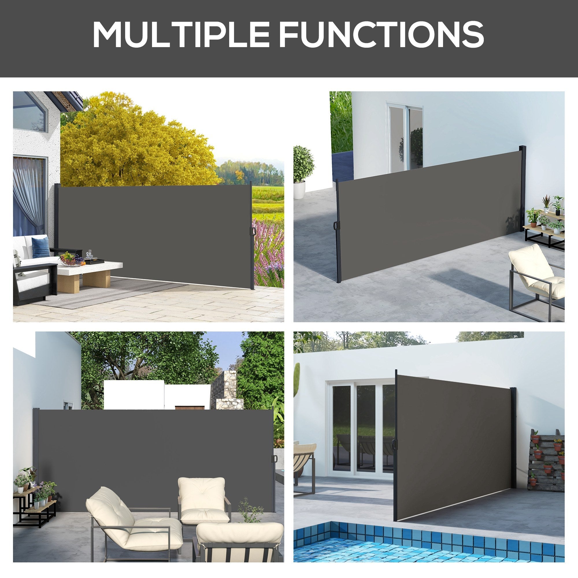 Outsunny 13x6 Retractable Side Awning, Outdoor Privacy Screen for Garden, Pool & Terrace, UV Resistant, Dark Grey 