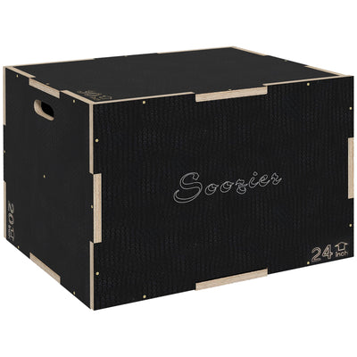 Soozier 24/20/16 In Wooden Plyometric Jump Box with Handle Openings for Home Gym Workout Training 