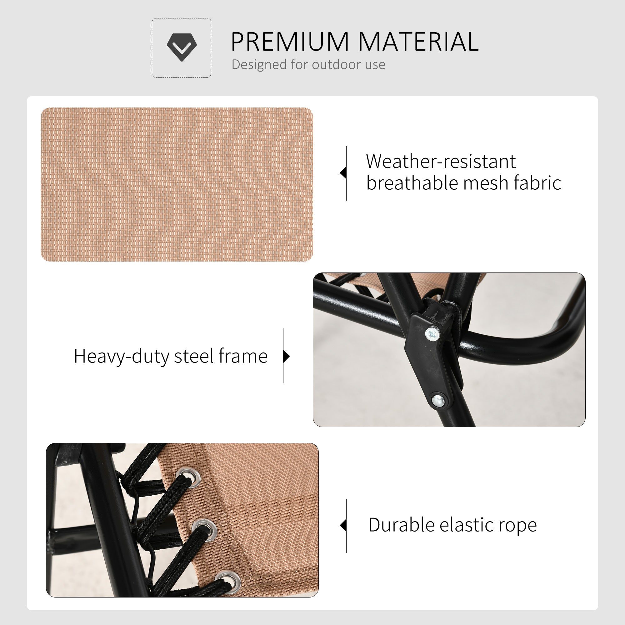 Outsunny Outdoor Folding Chair, Bungee Sling Foldable Chair with Armrests, Folding Lawn Chair for Camping, Garden, Pool, Beach, Backyard, Beige 
