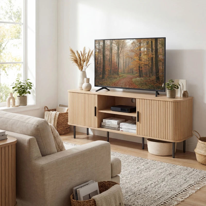 TV Stand Cabinet for TVs up to 65 Inches, TV Unit with Storage Shelves and Cabinets for Living Room, Oak Tone