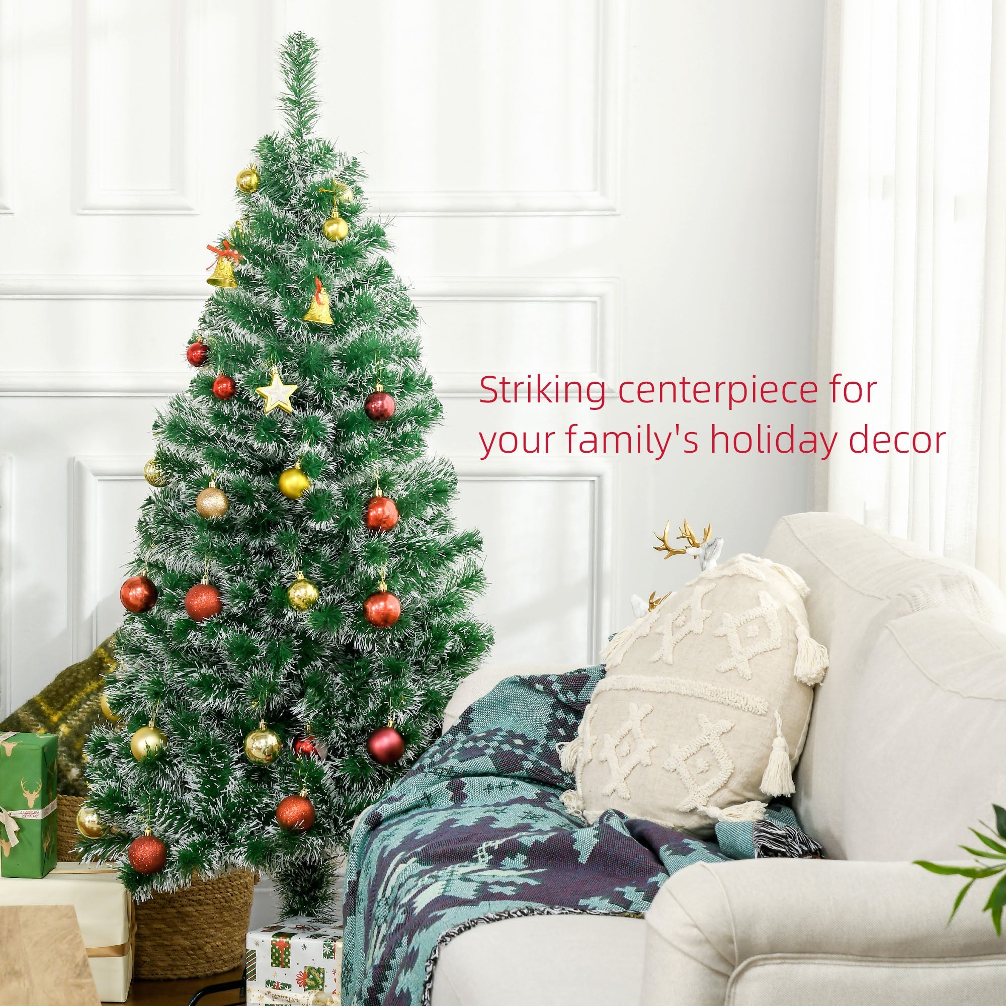 HOMCOM 6FT Indoor Christmas Tree Artificial Decoration Xmas Gift with Metal Stand 375 Tips 