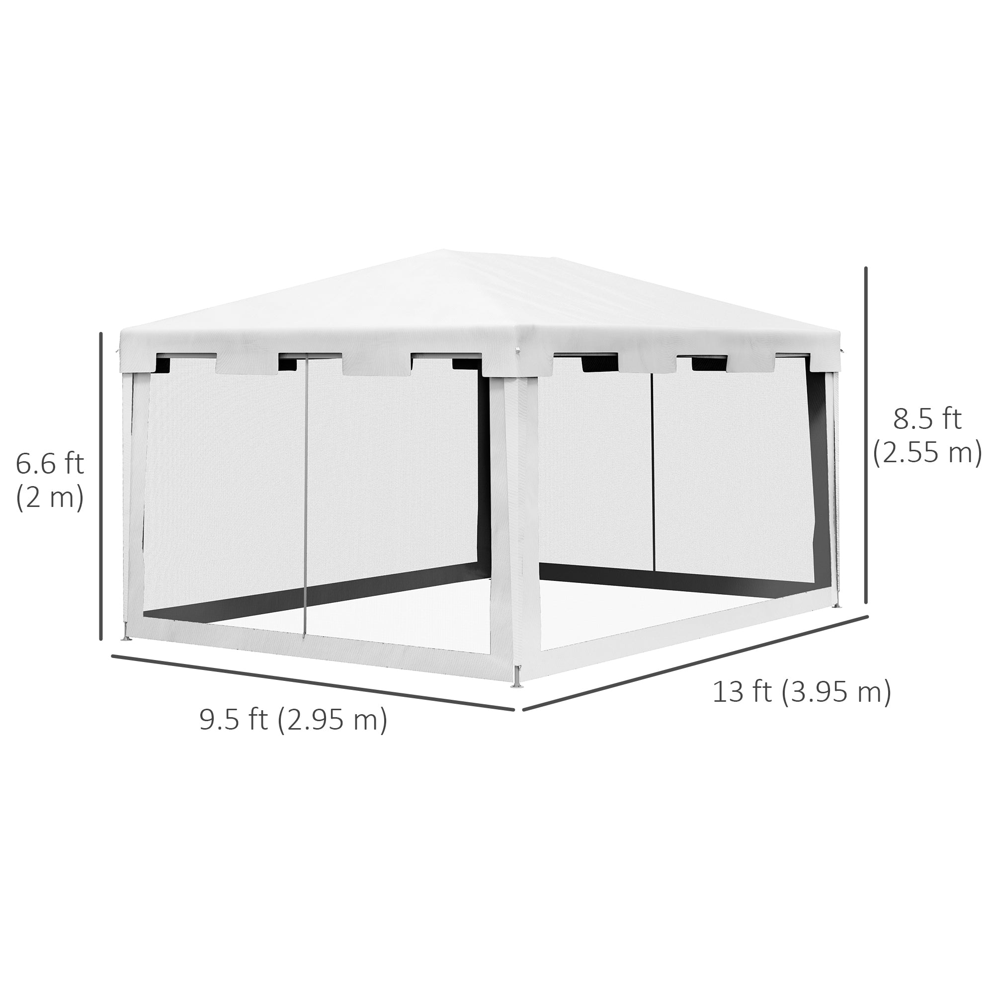 Outsunny 10x13ft Gazebo Party Tent Outdoor Canopy Garden Sun Shade with Mesh Sidewalls White 