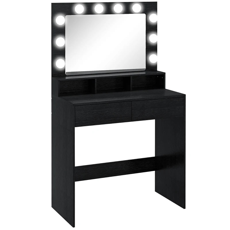 Vanity Table, Makeup Dressing Table with LED Lighting Mirror, Drawers, for Bedroom, Black