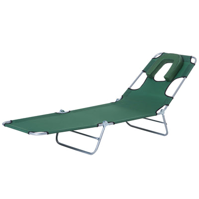 Outsunny Folding Adjustable Chaise Lounge w/ Face Cavity Outdoor Beach Camping Sun Lounger Bed Recliner (Green) 
