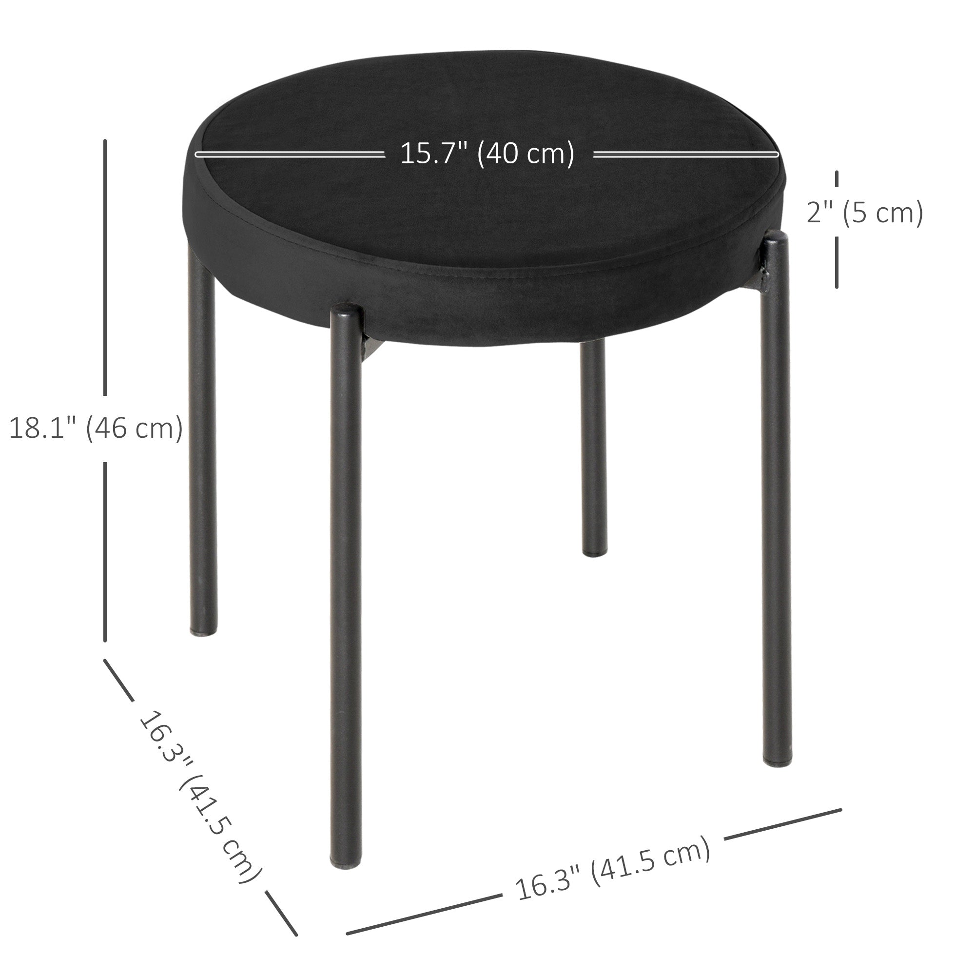 HOMCOM Backless Round Stackable Kitchen Dining Stools Set of 4 Metal Legs Black 