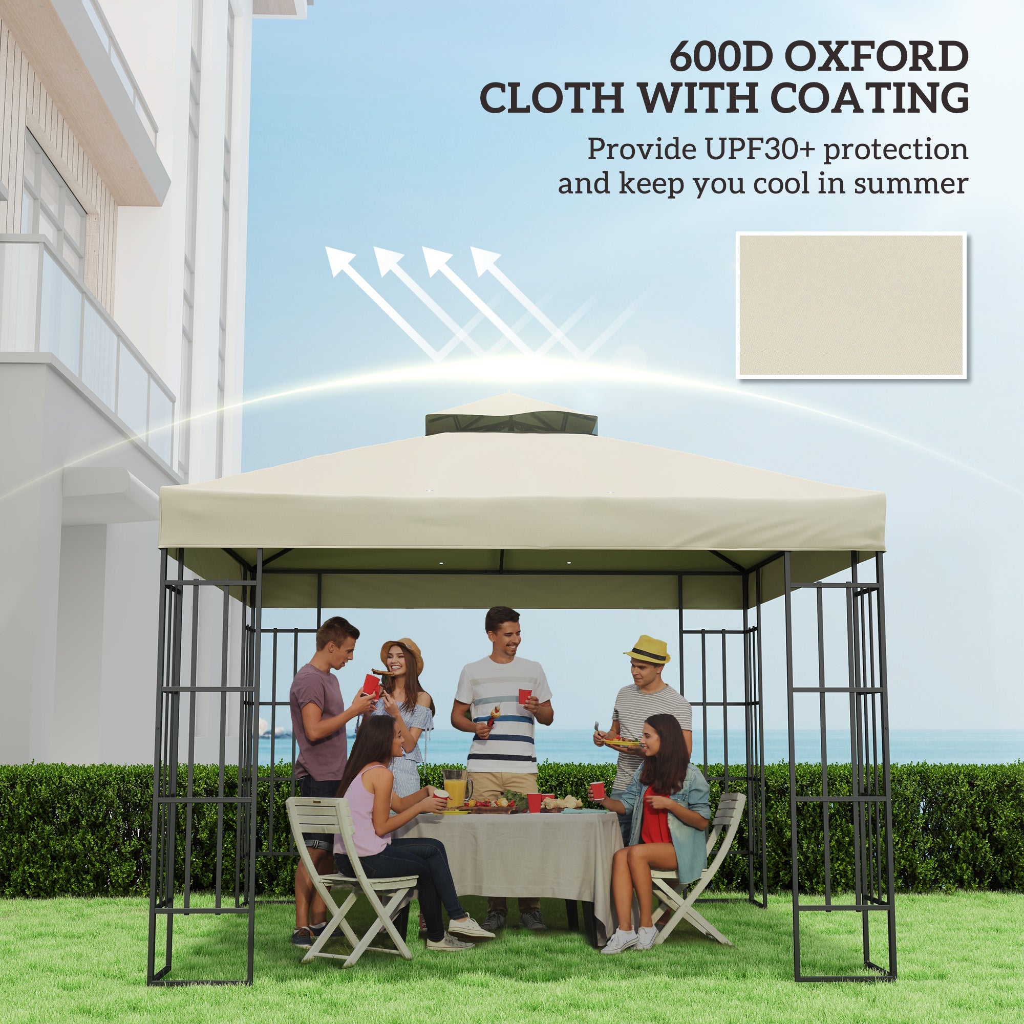 Outsunny 10' x 10' Gazebo Canopy Replacement Cover, 2-Tier Garden Gazebo Roof Replacement, UPF30+, TOP COVER ONLY, Cream White 