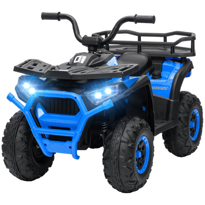 Qaba Kids ATV, 12V Battery Powered Electric Ride on Toy w/ Spring Suspension, Storage Basket, High & Low Speed, Blue 